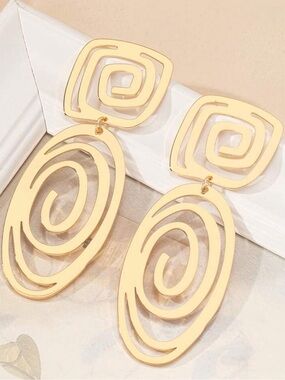 Gold Spiral Cutout Drop Earrings - Women Jewelry